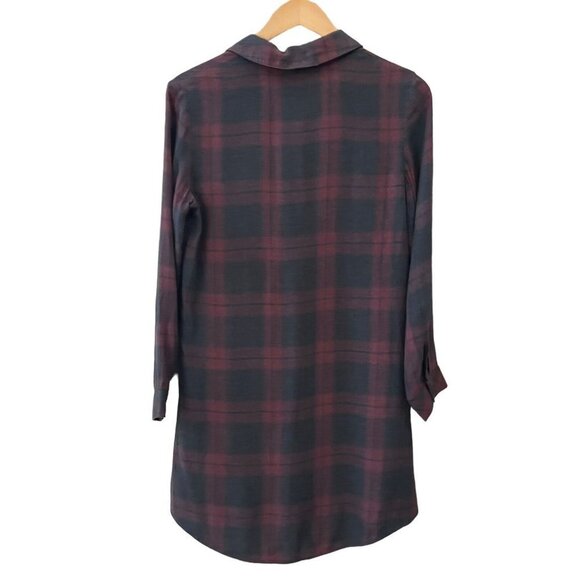 Cloth & Stone Womens Long Tunic Red Black Plaid Collared Long Sleeve Top XS - Picture 7 of 12